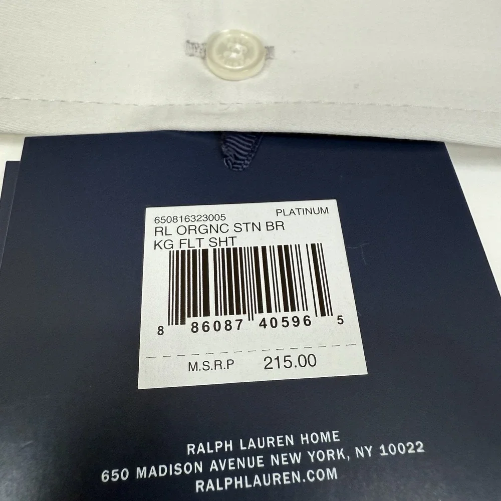 Ralph Lauren RL 624 TC Organic Sateen Border King Flat‎ Sheet Platinum Gray NWT